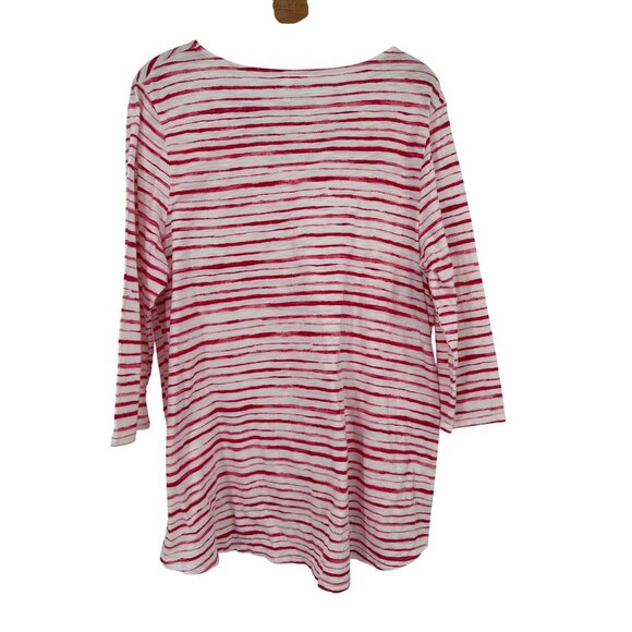 Chicos The Ultimate Tee V-Neck Striped Top Size large L Cotton blend pink - Picture 3 of 4